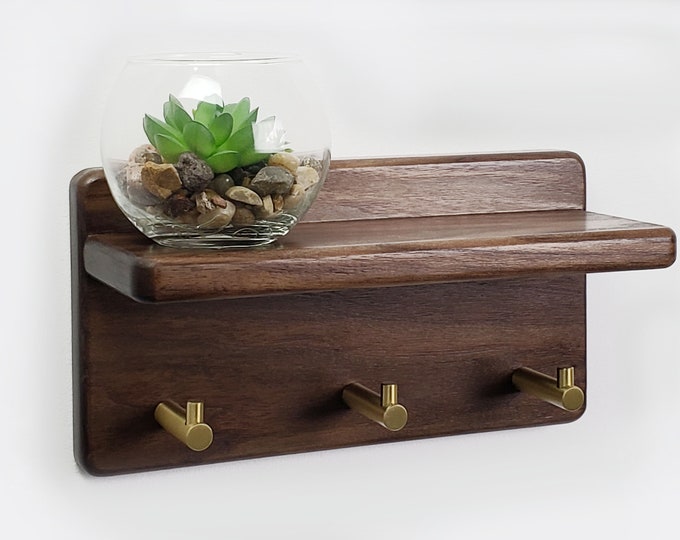 Walnut Key Holder Shelf, Handcrafted Entryway Organizer, Key Holder Shelf, Wall-Mounted Key Hanger for Wall, Key Organizer, walnut shelf