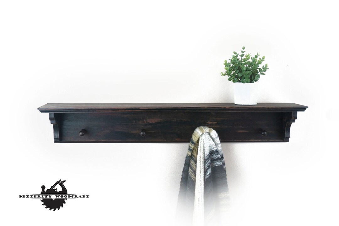 Wooden Peg Coat Rack Rustic Wall Shelf Coat Organizer Etsy