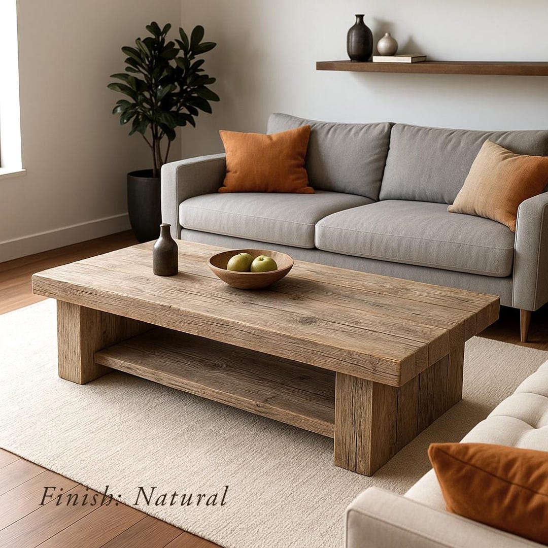Rustic Low Table Rustic Coffee Table – Rustic Low Table With Thick Top – Weathered ...