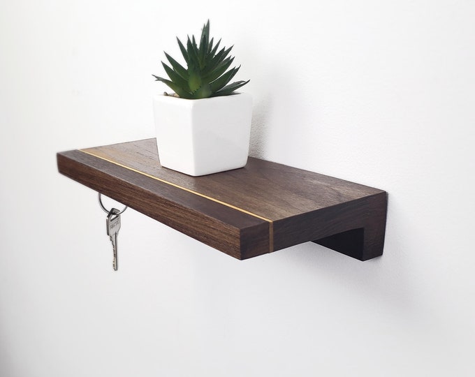 Magnetic Key Holder Shelf – Wall Mounted Key Organizer in Walnut or Maple, Entryway Key Rack, Floating Key Hanger for Wall, Modern Key Shelf