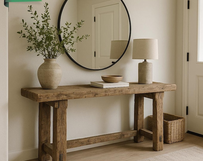 Rustic Pine Console Table – Handmade Entryway Table, Farmhouse Beam Console, Rustic, distressed, modern.