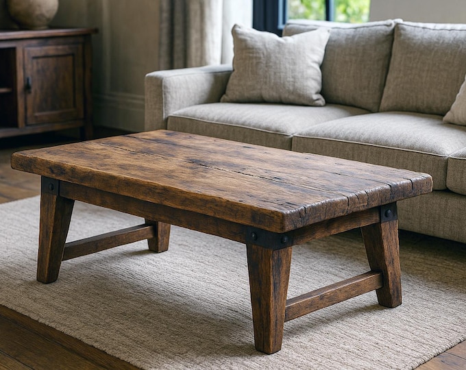 Rustic Coffee Table for Living Room, Distressed Wood Coffee Table Wood Living Room Table - Farmhouse Coffee Table Handmade Wood Coffee Table