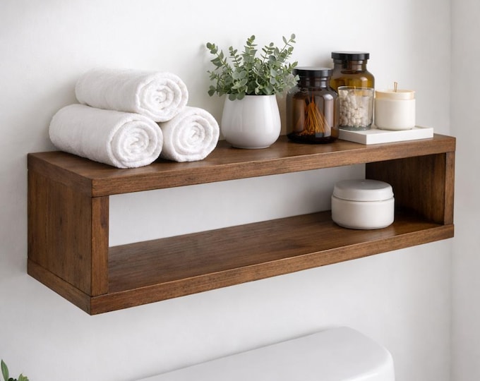 Floating Box Shelf, Wood Rectangle Wall Mount Shelves, Hallway and Entryway Hanging Cube, Nightstand Wood Shelf, Shadow Box Shelf