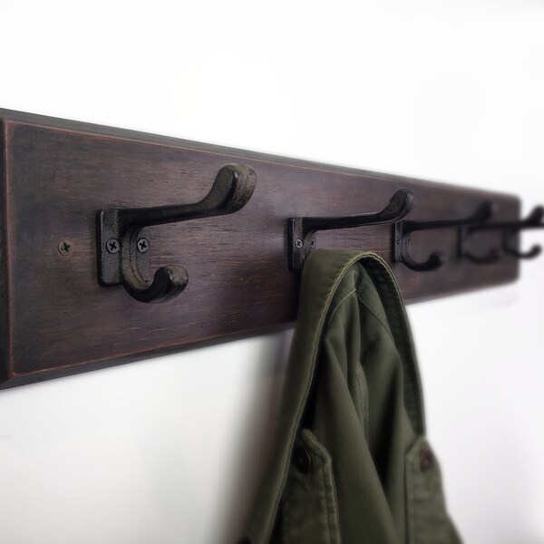 Wall Mounted Coat Rack, Rustic Coat Rack, Wall Hanging, Entryway Organizer, Wooden Coat Rack, Black Hooks, Mudroom Coat Rack