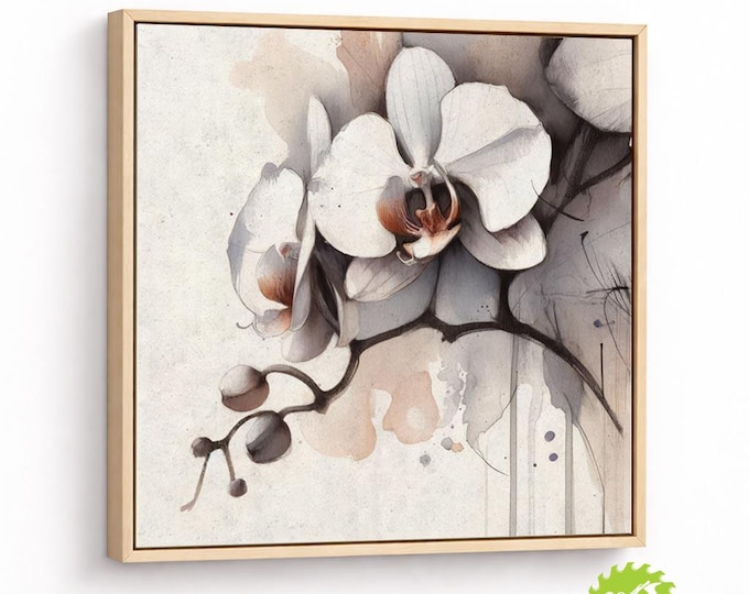 White Orchid Bloom Wall Art, Fine Art Print with Floater Frame Option, Contemporary Floral Décor, Botanical Fine Art Print