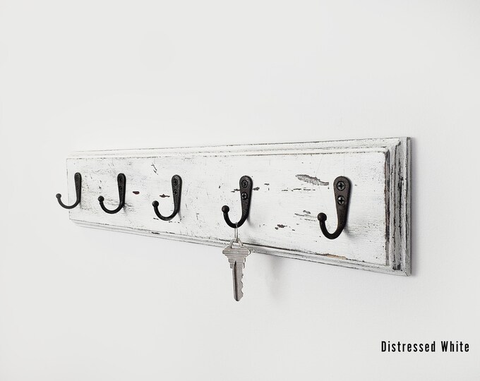 Key Holder, Wall Mounted Wooden Key Rack, Key Organizer for Entryway, Key Holder for Wall, white Key Holder, Rustic Key Holder,