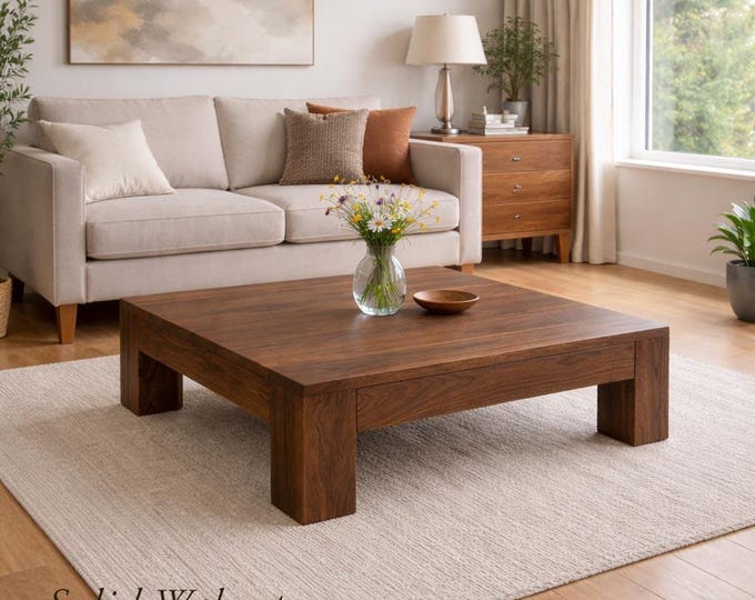 Solid Walnut Coffee Table – Modern Low-Profile Design, Handcrafted Minimalist Wood Table for Contemporary Living Rooms
