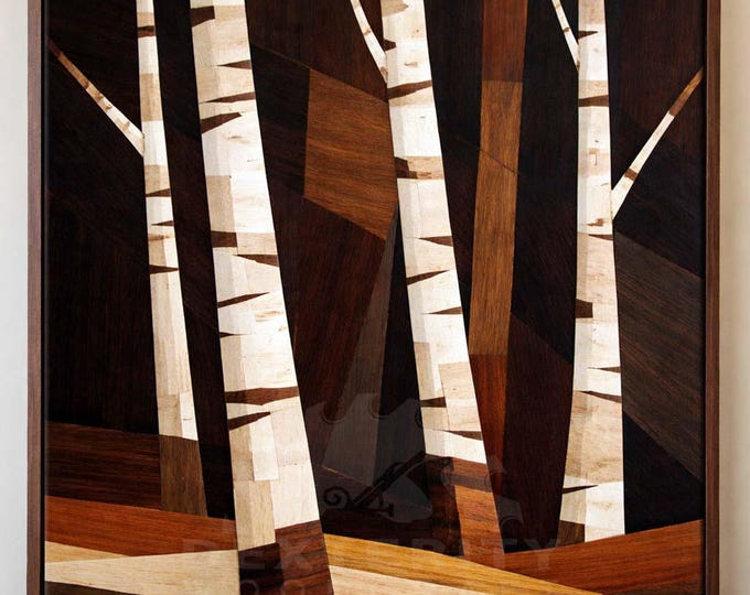 Geometric Birch Tree Wood Mosaic Wall Art | Handcrafted Hardwood Forest Wall Sculpture | Modern Woodland Decor | Contemporary Nature Art
