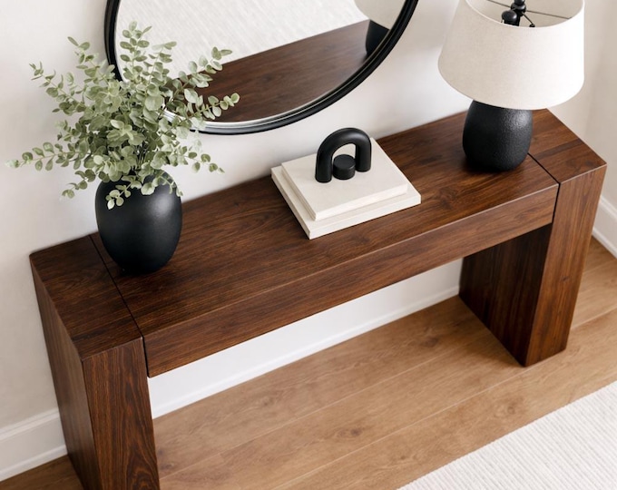 Walnut Console Table – Modern Rustic Entryway Table, Solid Wood Beam-Style Console, Minimalist Hallway Table, Handcrafted Furniture