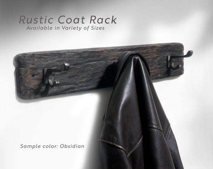 Rustic Wall Mounted Coat Rack, Coat Rack, Wall Hanging, Entryway Organizer, Wooden Coat Rack, Black Hooks, Mudroom Coat Rack, Handcrafted