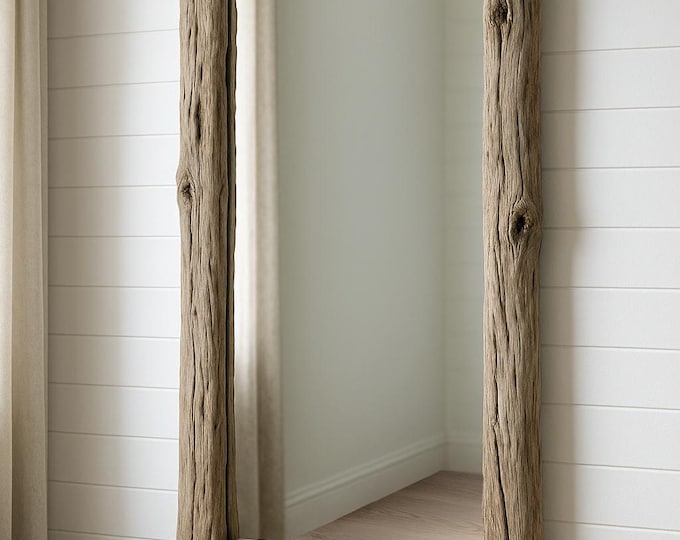 Rustic Wooden Wall Mirror, Farmhouse Wall Decor,  Bedroom Mirror Large, Wood Wall Mirror, Handmade, Framed Wood Mirror, Full-length Mirror