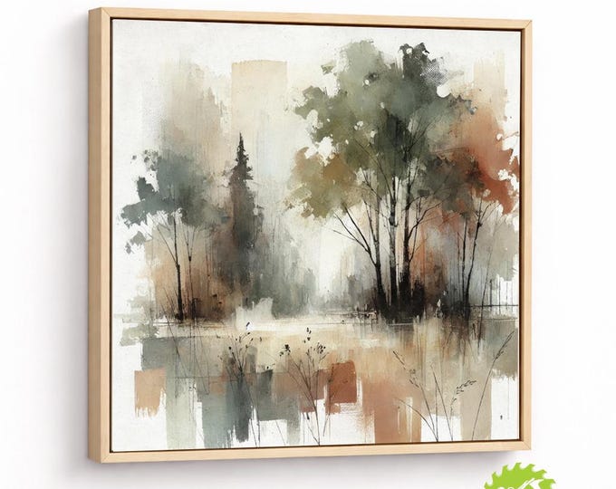 Abstract Forest Landscape Wall Art, Neutral Woodland Print, Modern Organic Tree Painting, Scandinavian Nature Decor, Earth Tone Wall Décor