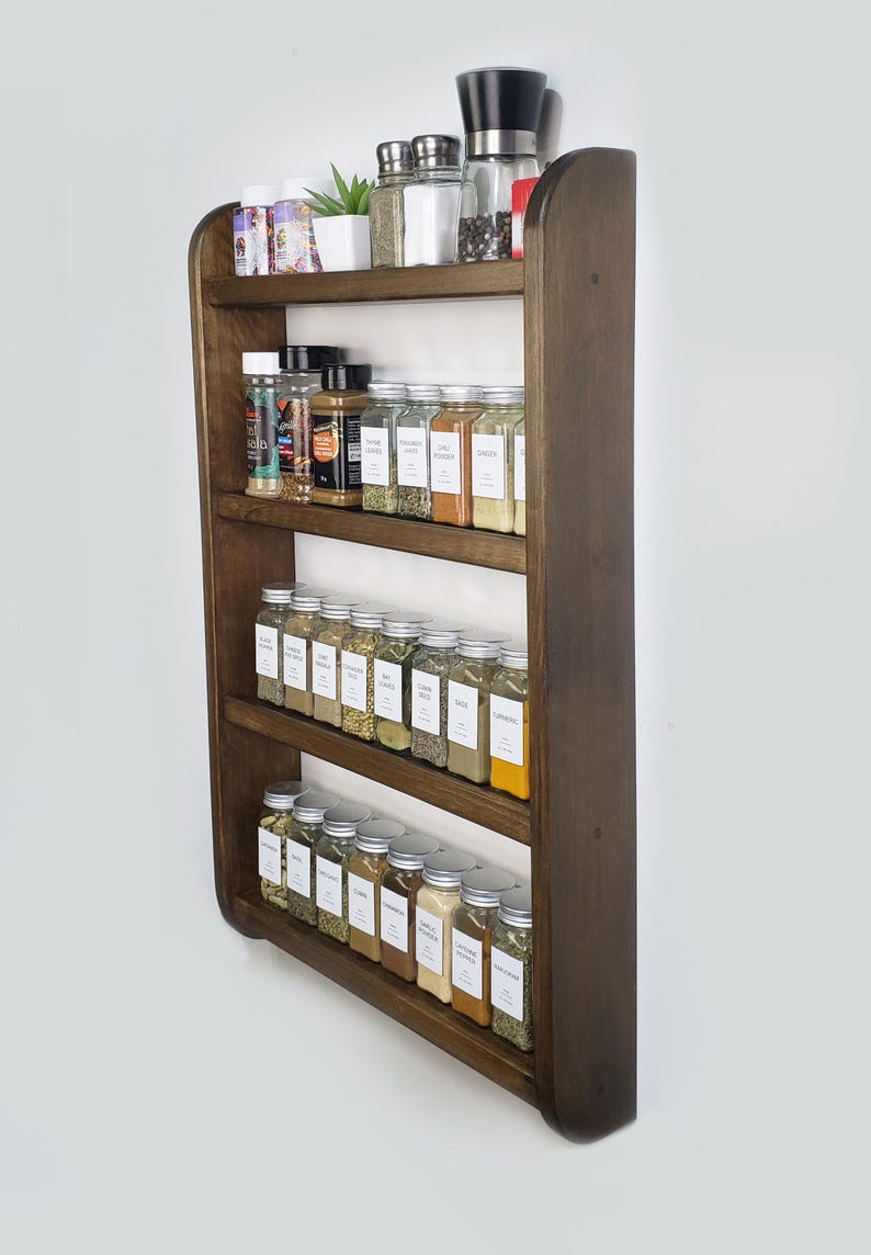Spice Rack, Handmade Wall Mounted Wooden Spice Holder, Spice Organizer ...