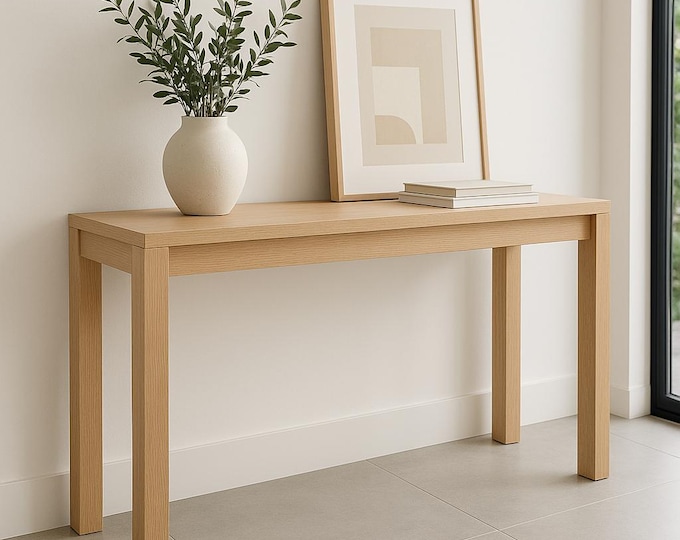 White Oak Console Table for Entryway,  Console Table Custom Narrow Modern Console Table, Hallway Table, Narrow Console Table