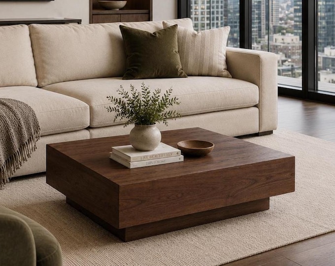 Modern Walnut Coffee Table | Handcrafted Solid Wood Coffee Table | Contemporary Minimalist Living Room Furniture