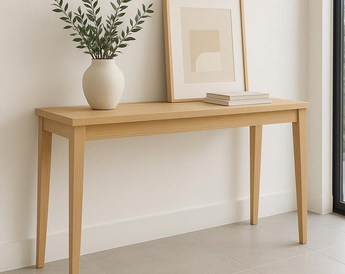 White Oak Console Table for Entryway,  Console Table Custom Narrow Modern Console Table, Hallway Table, Narrow Console Table