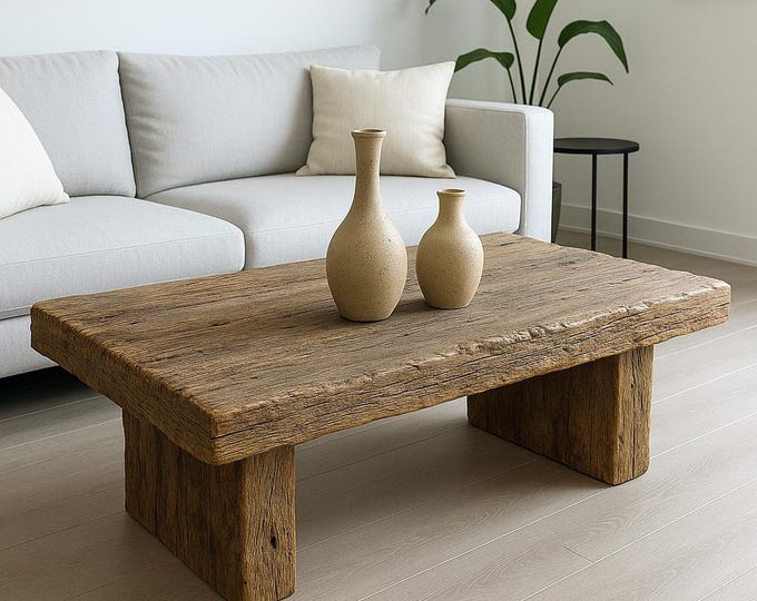 Rustic Coffee Table – Rustic Low Table – Weathered Finish for Modern or Farmhouse Living Room