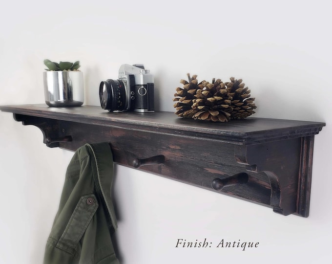 Wall Mount Coat Rack with Shelves, Wood Coat Rack, Bathroom Shelves with Shaker Pegs, Farmhouse Wall Décor, Towel Rack, Entryway Organizer