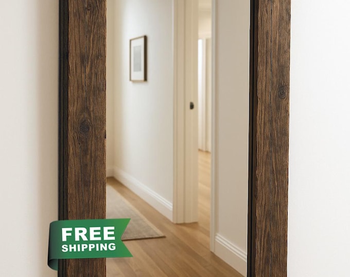 Rustic Wooden Wall Mirror, Farmhouse Wall Decor, Wood Mirror Entryway, Bedroom Mirror Large, Wood Wall Mirror, Handmade, Framed Wood Mirror