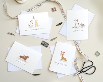 8 Pack of Christmas Dog Cards | Multipack of Watercolour Christmas Cards | Christmas Cards for Dog Lovers | Animal Christmas Cards