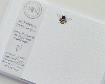 Bee Notecard | 10 Pack of Notelets | Personal Stationery | Notecard Writing Set | Bumble Bee Card