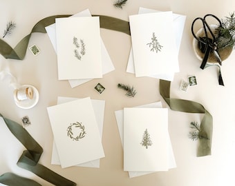 8 Pack of Christmas Cards | Multipack of Handmade Christmas Cards | Green Foliage Christmas Cards | Minimal Christmas Cards