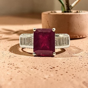 Niassa Ruby White Topaz Platinum Sterling Silver Ring Size 8 | Genuine Ruby | ShopLC | 8.67 ctw