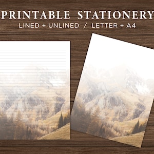 Carta stazionaria scaricabile Sepia Hills / Carta cancelleria scaricabile Montagna autunnale / Carta da lettere stampabile autunnale / Download digitale