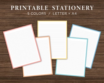 Colored Borders Printable Stationery Set / Rainbow Printable Stationary Paper / Minimalist Note Paper / Letter Paper / Instant Download