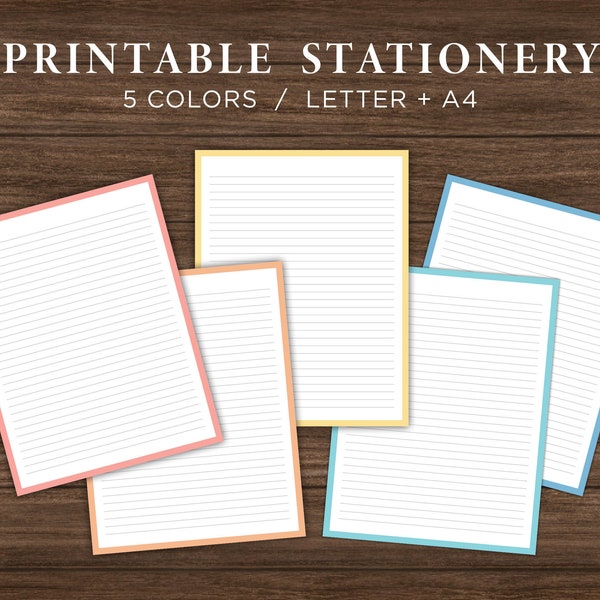 Colored Borders Printable Stationery Set / Rainbow Printable Stationary Paper / Minimalist Note Paper / Letter Paper / Instant Download