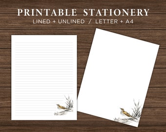 Little Bird Printable Stationery Paper / Animal Printable Stationary Paper / Printable Note Paper / Digital Letter Paper / Instant Download