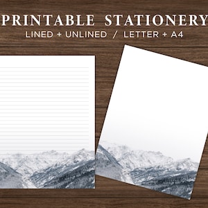 Papel de papelería imprimible de montaña / Papel estacionario imprimible de naturaleza / Membrete imprimible / Papel de carta digital / Descarga instantánea