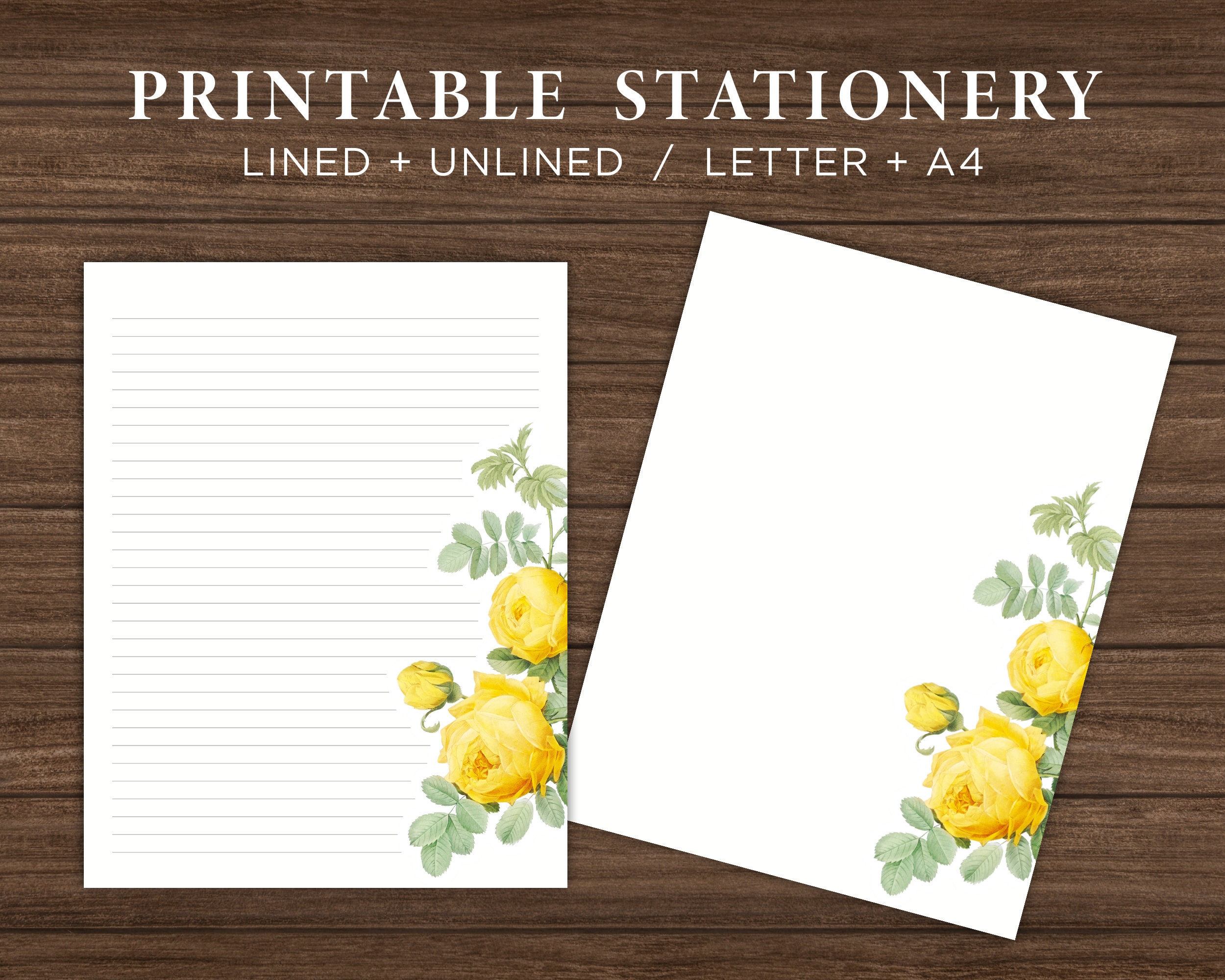 Yellow Roses Printable Stationery Set / Floral Printable Etsy
