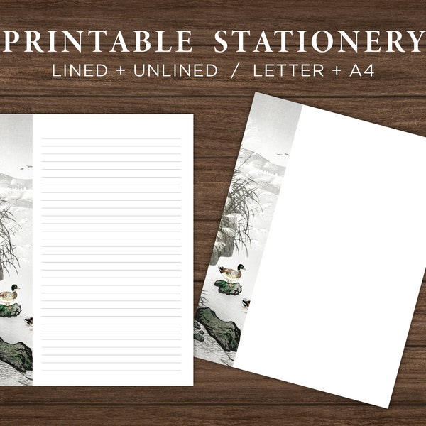 Mallard Duck Woodblock Print Printable Writing Paper / Printable Letter Paper / Downloadable Note Paper / Downloadable Letterhead
