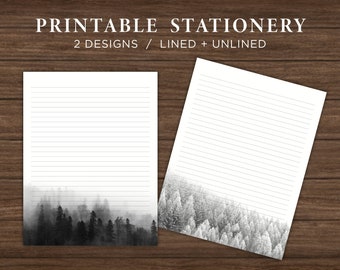 Monochrome Forest Printable Stationery Set / Printable Stationary Paper / Printable Writing Paper / Printable Note Paper / Digital Download