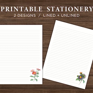 Little Asters Printable Stationery Set / Floral Printable Stationary Paper / Flowers Writing Paper / Digital Download / Letter / A4