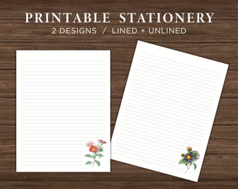 Little Asters Printable Stationery Set / Floral Printable Stationary Paper / Flowers Writing Paper / Digital Download / Letter / A4