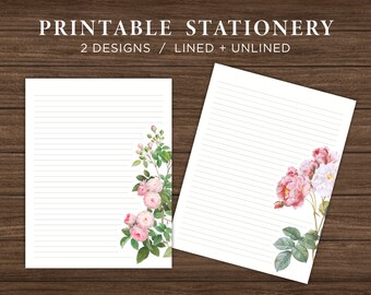 Rosa Rosen druckbare Briefpapier Set / Floral druckbare stationäre Papier / Blume herunterladbare Schreibpapier / sofortiger Download / Brief / A4