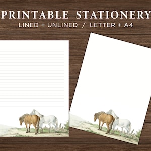 Artigos de papelaria para impressão de cavalos / Papel estacionário para impressão de cavalos / Papel para notas de animais / Papel para escrever / Download instantâneo / Carta / A4