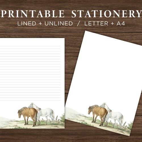 Horses Printable Stationery / Horse Printable Stationary Paper | Etsy