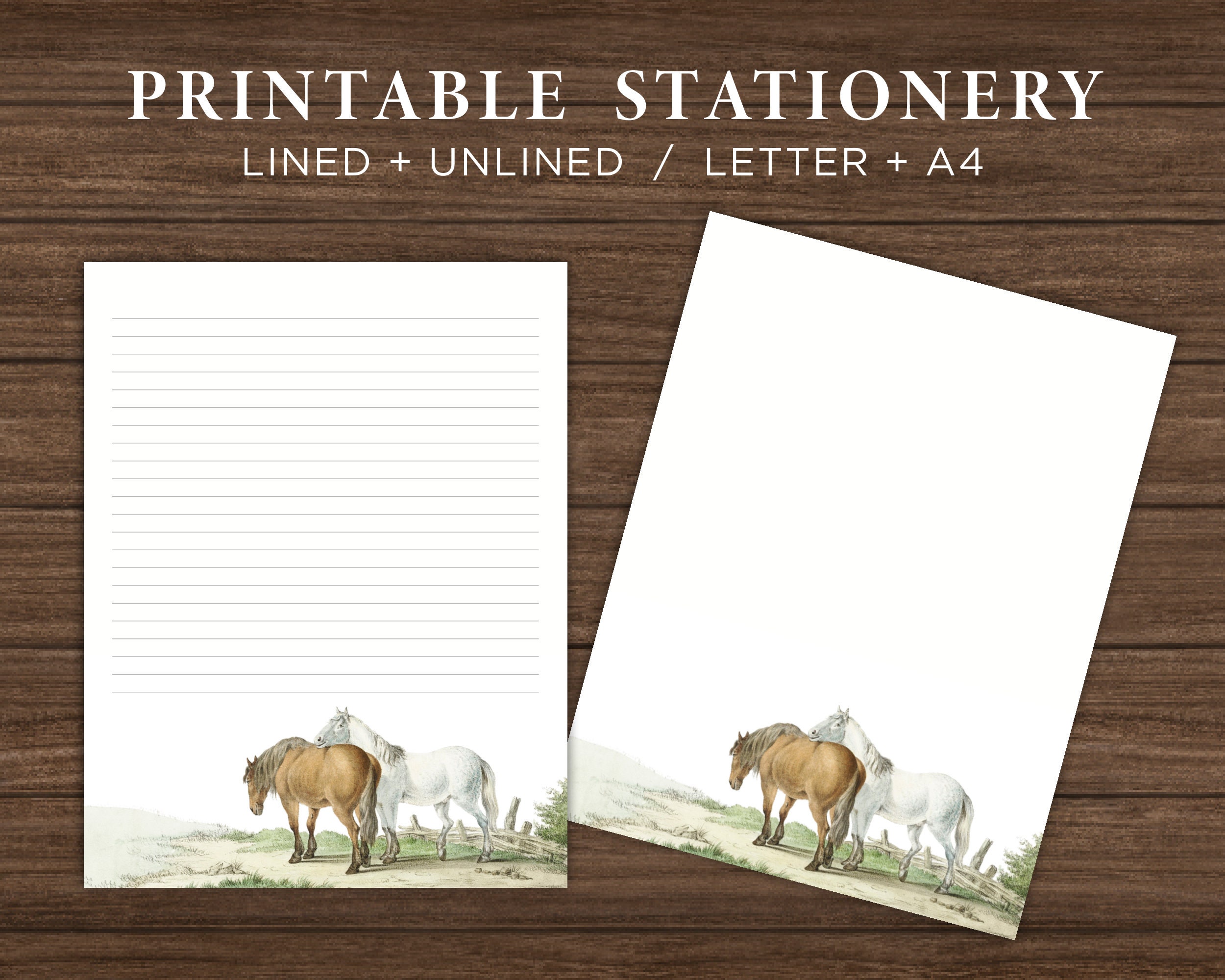 Horses Printable Stationery Horse Printable Stationary Paper Animal Note Paper Writing