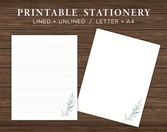 Elegant Sprig Printable Stationery / Beautiful Printable Stationary Paper / Minimalist Writing Paper / Digital Download / Letter / A4