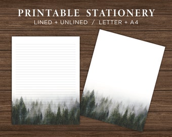 Forest Printable Stationery Paper / Trees Printable Stationary Paper / Printable Note Paper / Digital Letter Paper / Instant Download