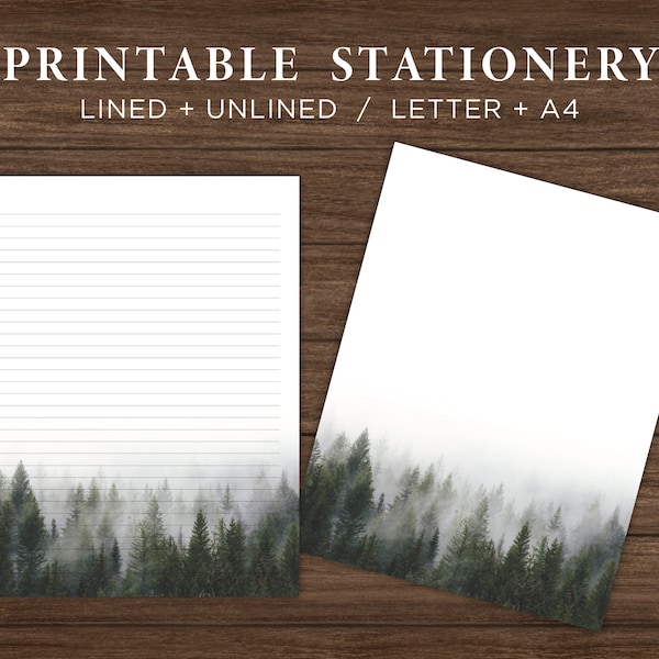 Forest Printable Stationery Paper / Trees Printable Stationary Paper / Printable Note Paper / Digital Letter Paper / Instant Download