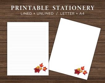 Autumn Leaves Printable Stationery Paper / Fall Printable Stationary Paper / Printable Note Paper / Digital Letter Paper / Instant Download
