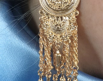 Lange Gold Ohrringe, HängenDe Kette Quasten Feine Schmuck Accessoires, Vintage Pendientes Bijoux Für Frauen