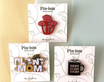 Plant Family Set, Plant Mom, Plant Dad, Mushroom glow in the dark Enamel Pin