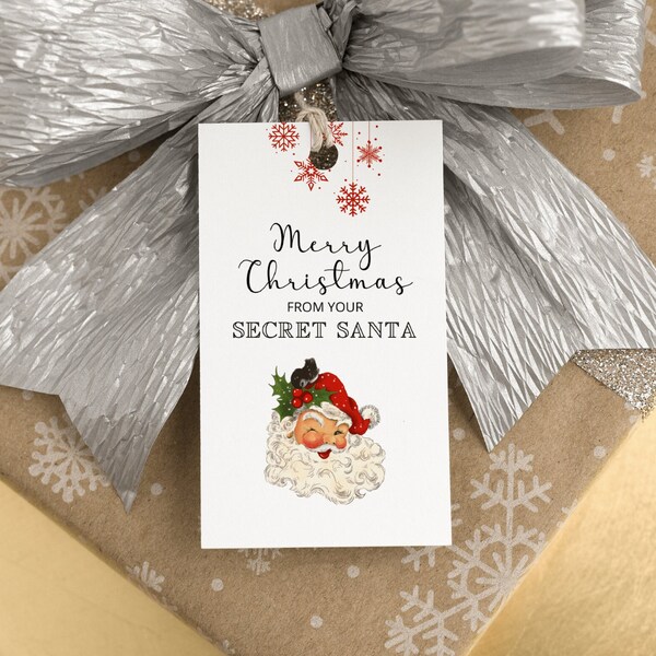Secret Santa Gift Tags, Merry Christmas Holiday Gift Tags, Printable