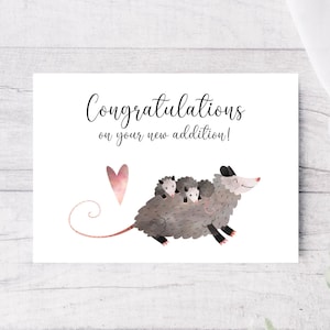 Congratulations On Your New Addition Possum Baby Shower Card, Neutral Card For Baby, Baby Sprinkle Card, Opossum Baby Shower Card, Printable