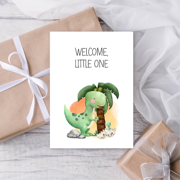 Dinosaur Baby Shower Card, T Rex Welcome Baby Shower Card, Baby Sprinkle Card, Neutral Baby Shower Card, Printable